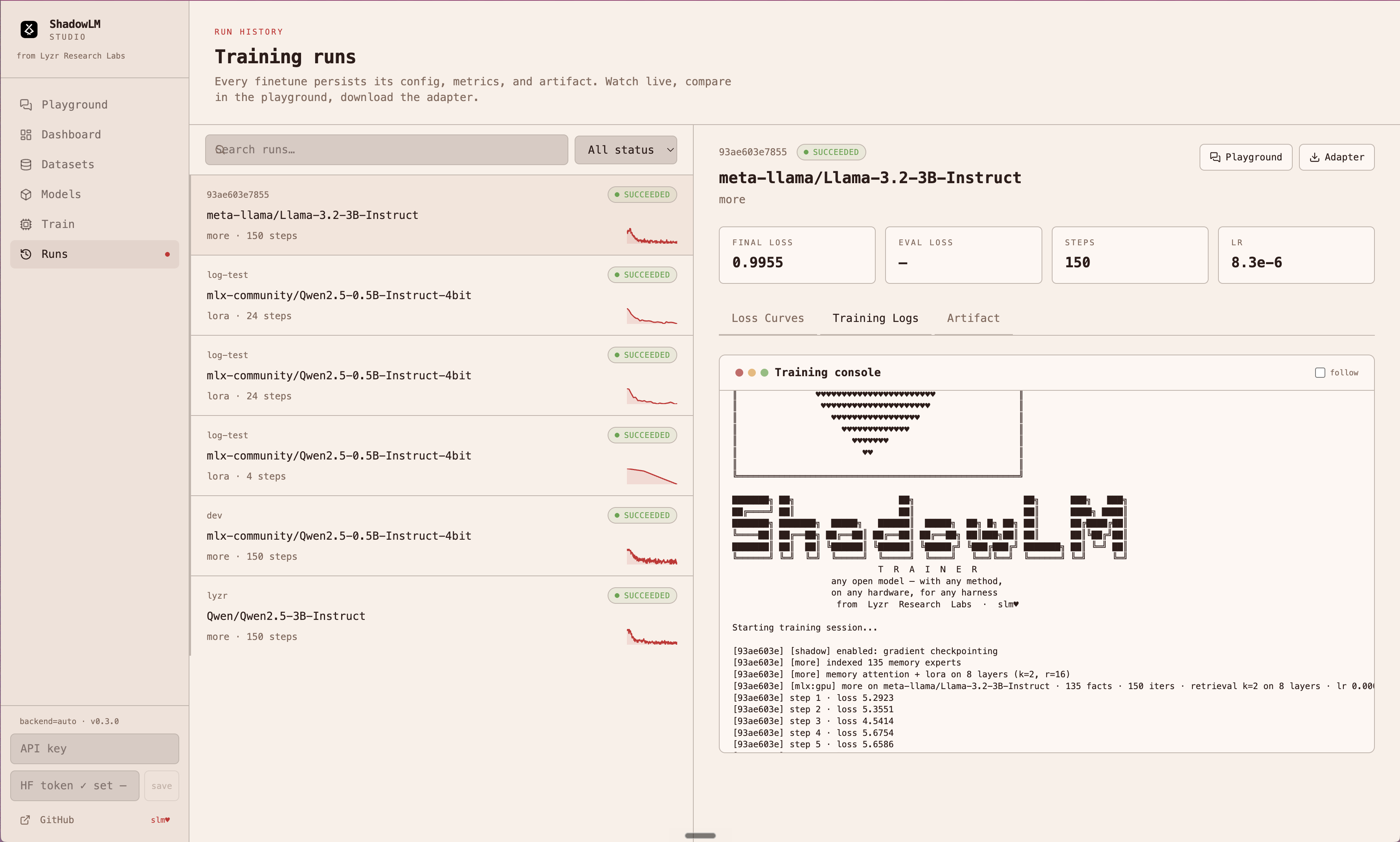 ShadowLM Studio — Console