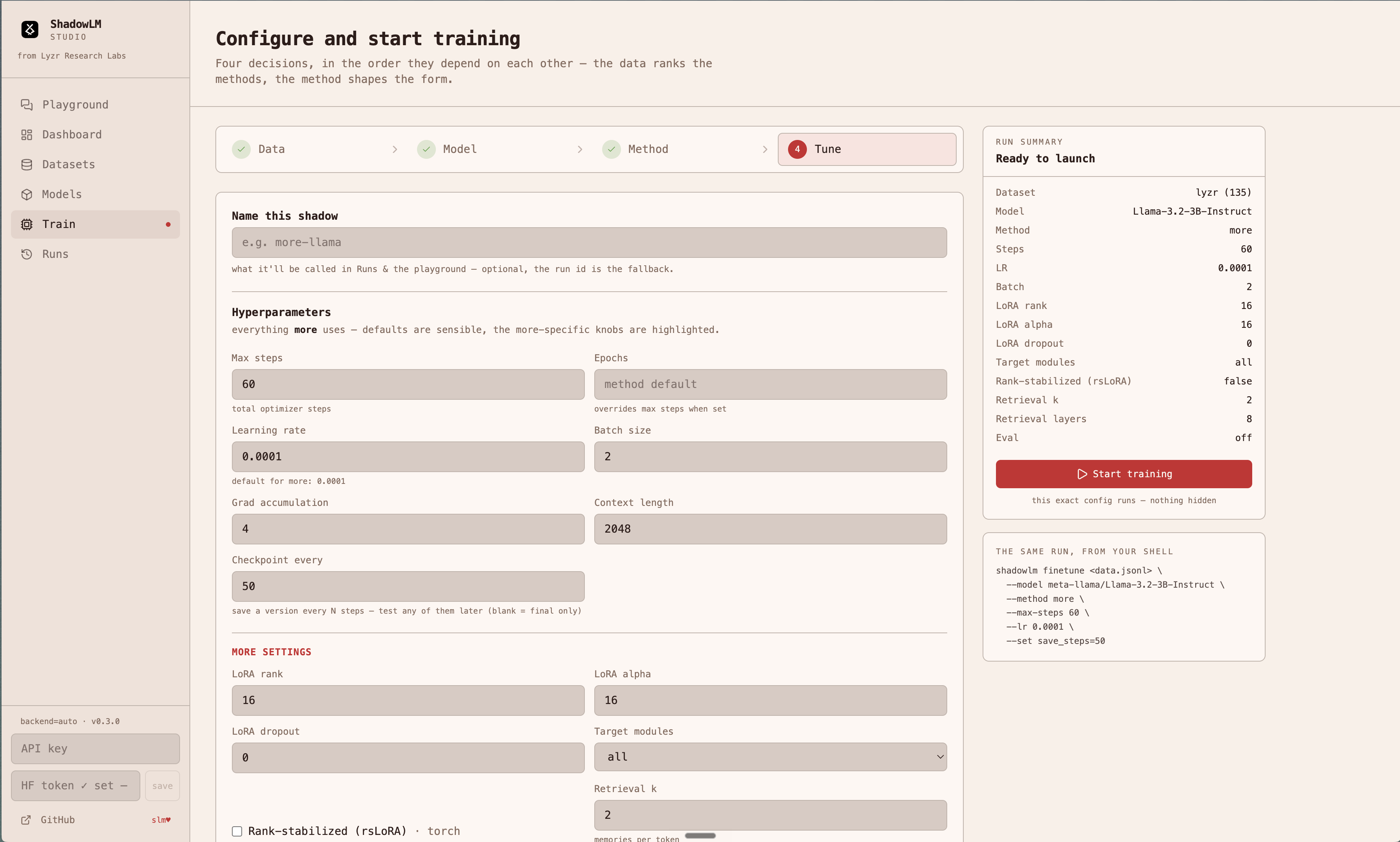 ShadowLM Studio — Train